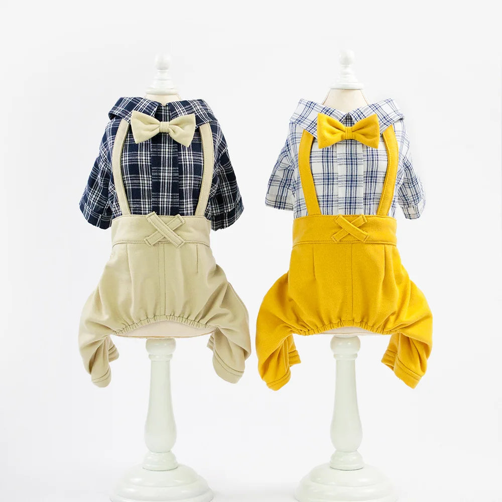Dapper Plaid Bow Tie Overalls