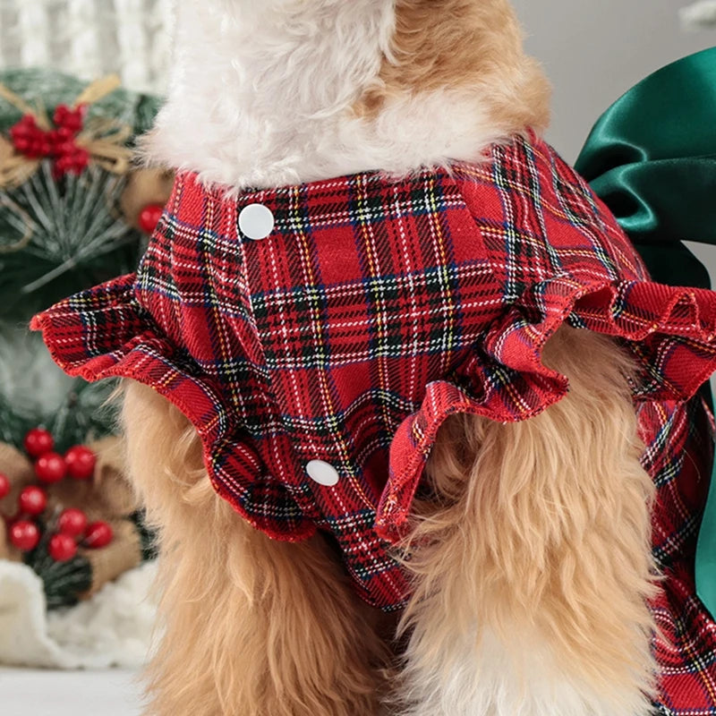 Holiday Plaid Princess dress Christmas Bow Outfit Dress
