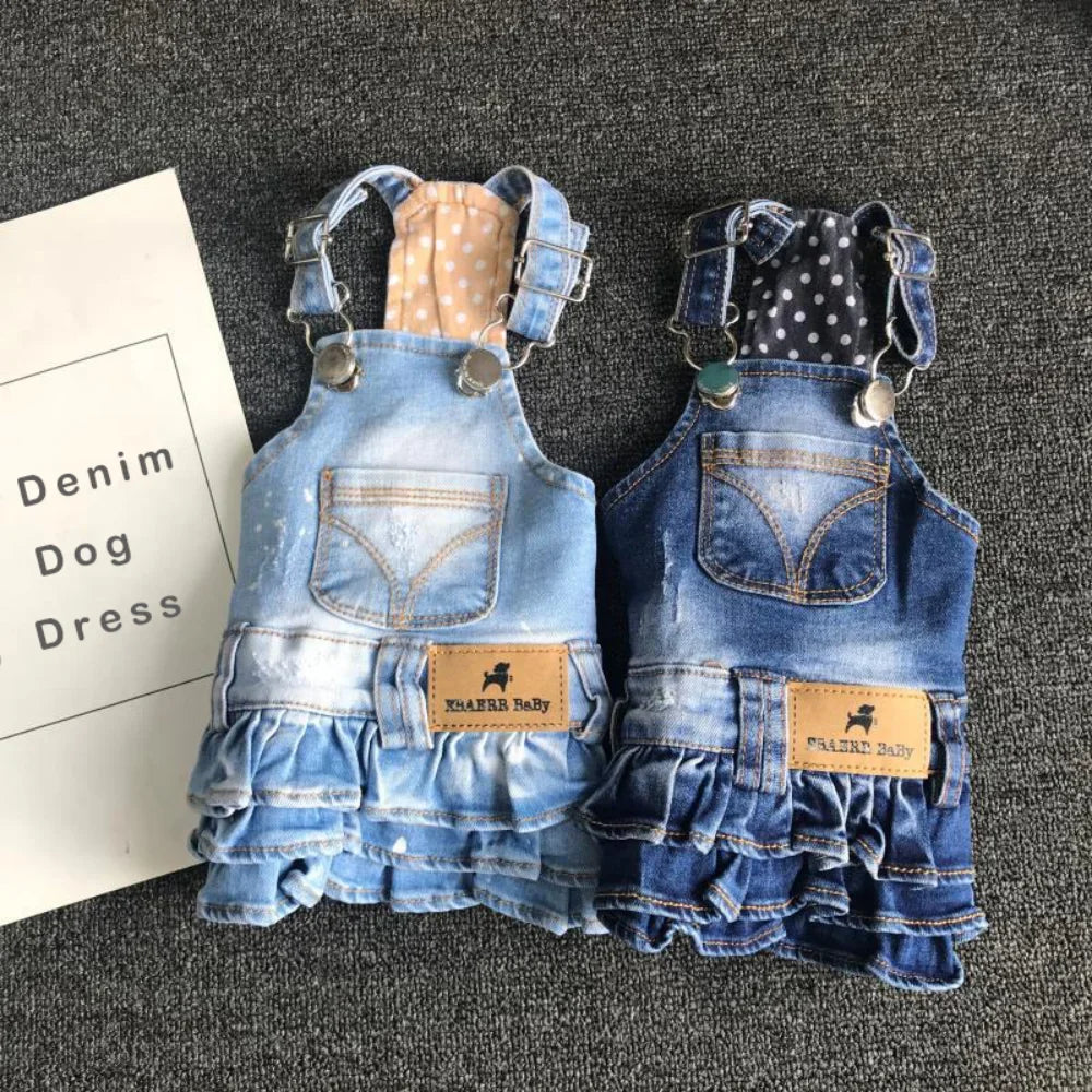 Adorable Ruffled Denim Overall Dress