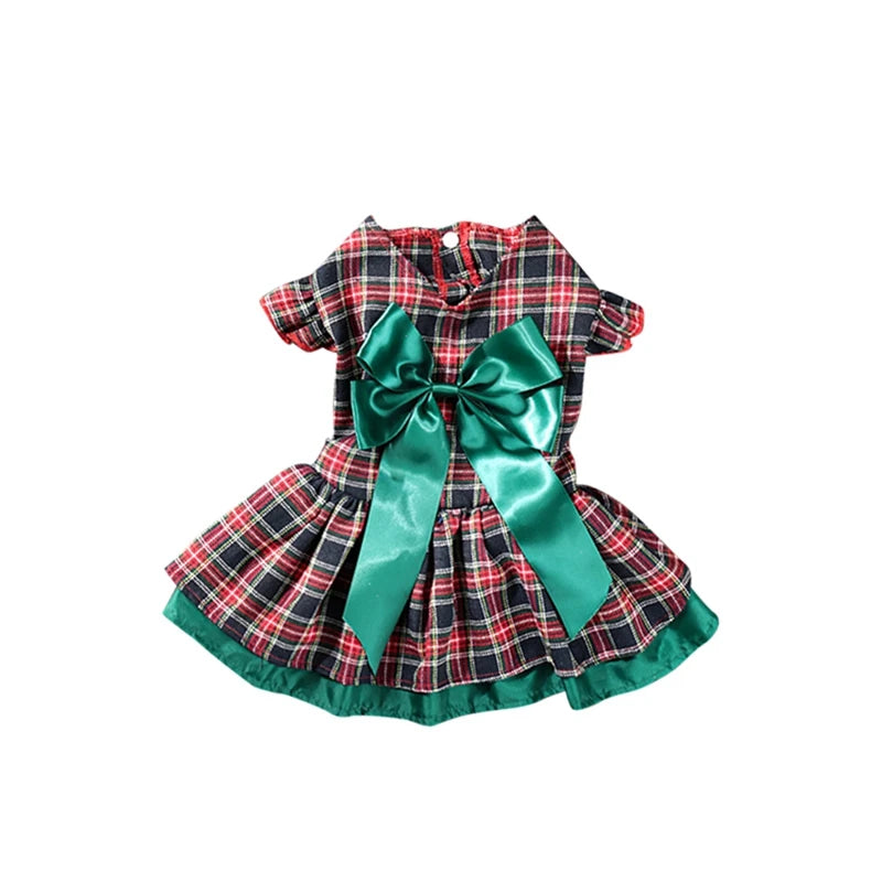 Holiday Plaid Princess dress Christmas Bow Outfit Dress
