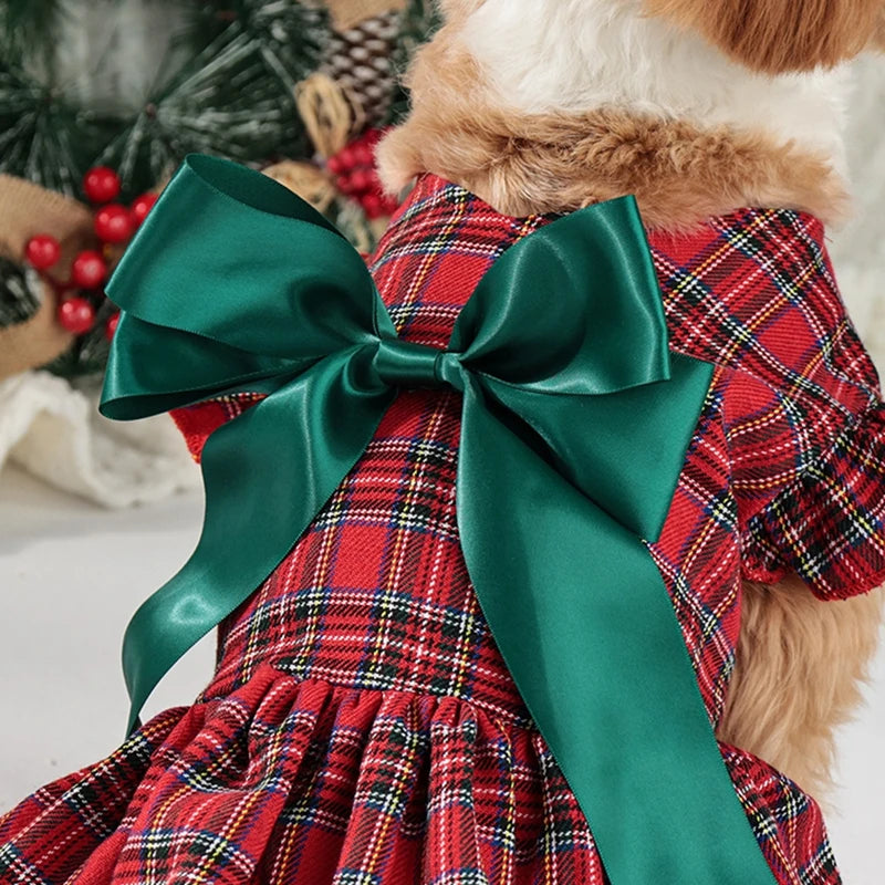 Holiday Plaid Princess dress Christmas Bow Outfit Dress