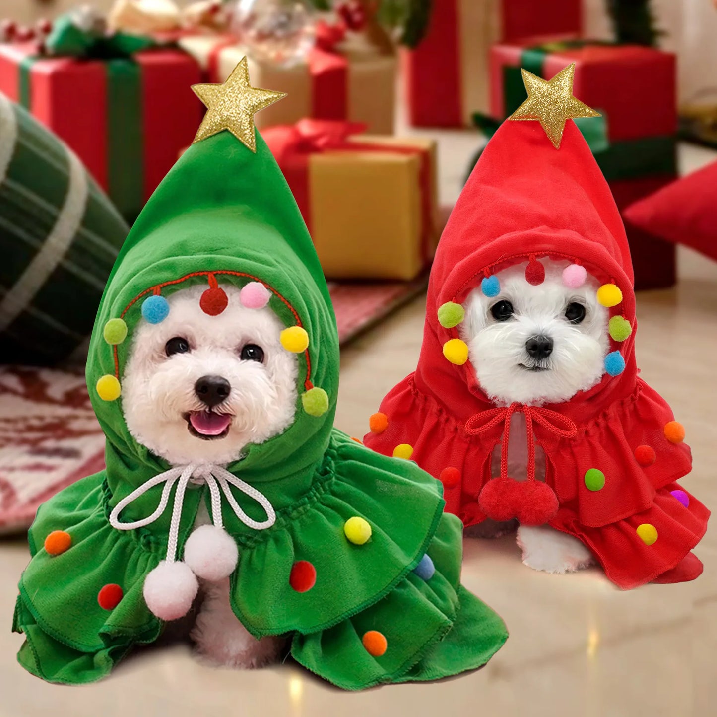Twinkle Tree Pup Costume Holiday Christmas Tree Hooded Dress