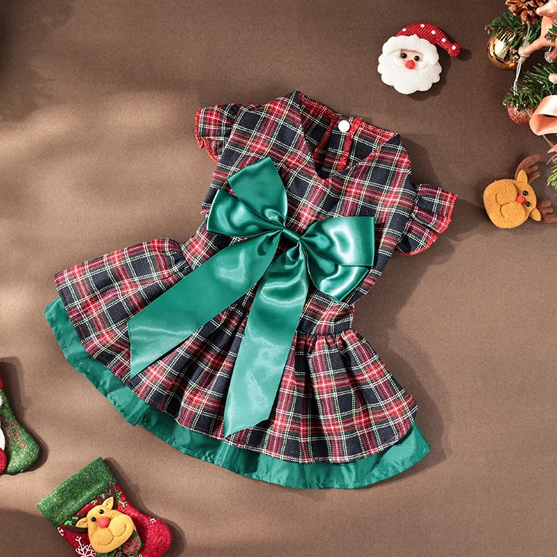 Holiday Plaid Princess dress Christmas Bow Outfit Dress