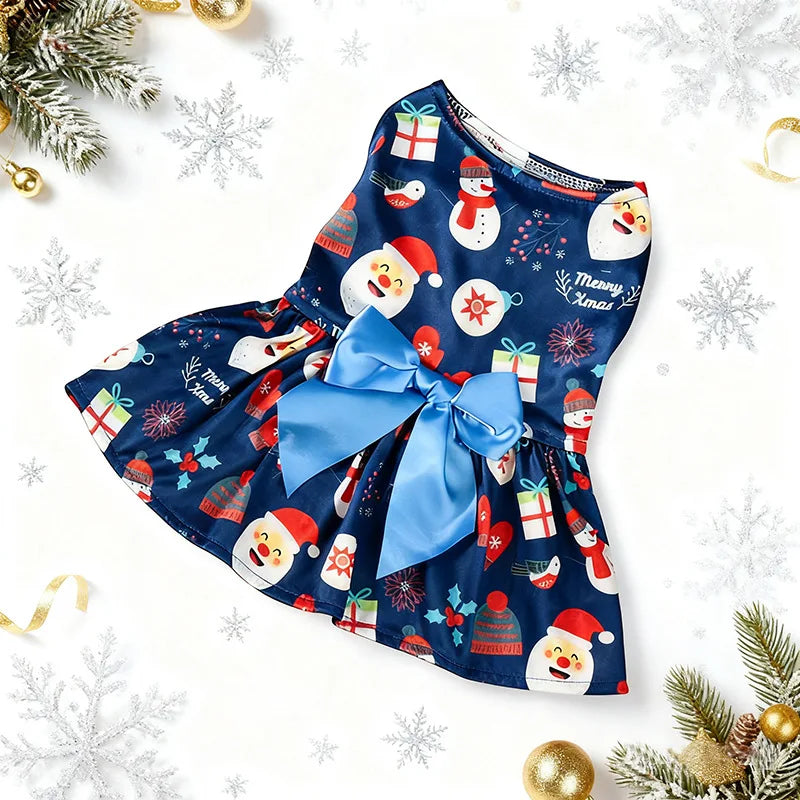 Christmas Dog Dress with Bow,