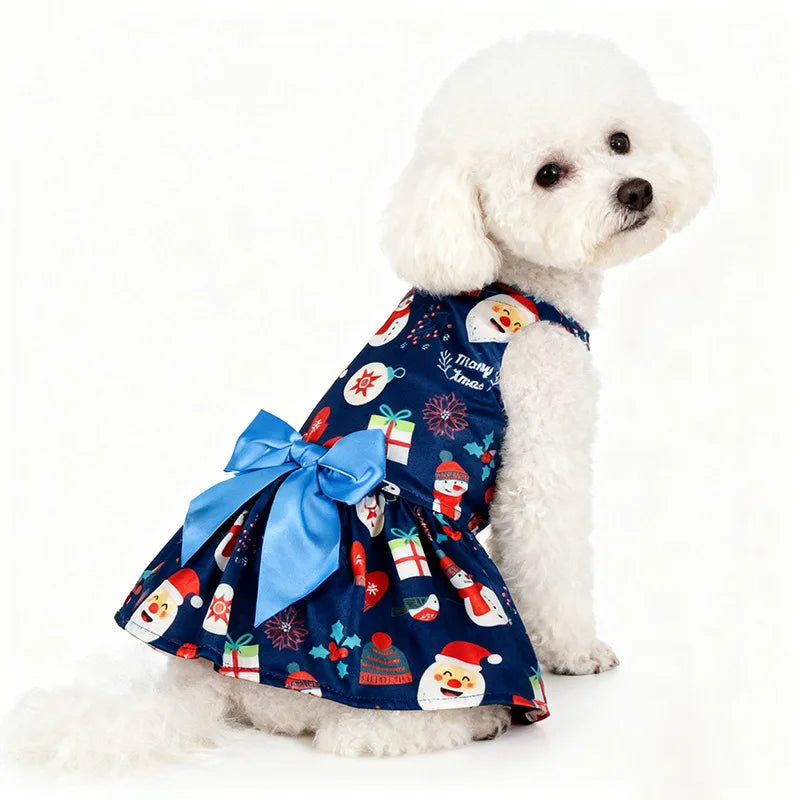 Christmas Dog Dress with Bow,