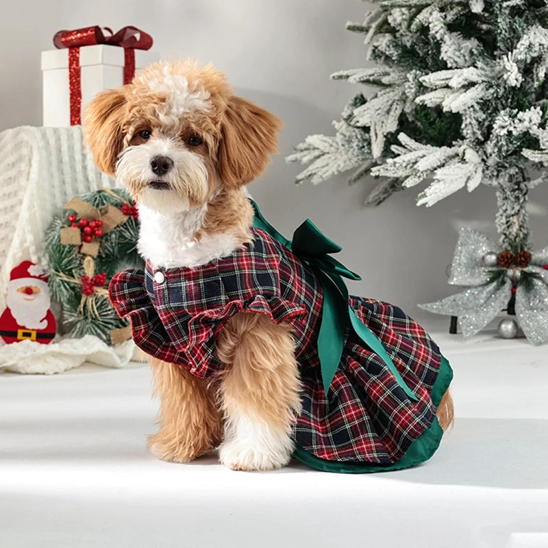 Holiday Plaid Princess dress Christmas Bow Outfit Dress