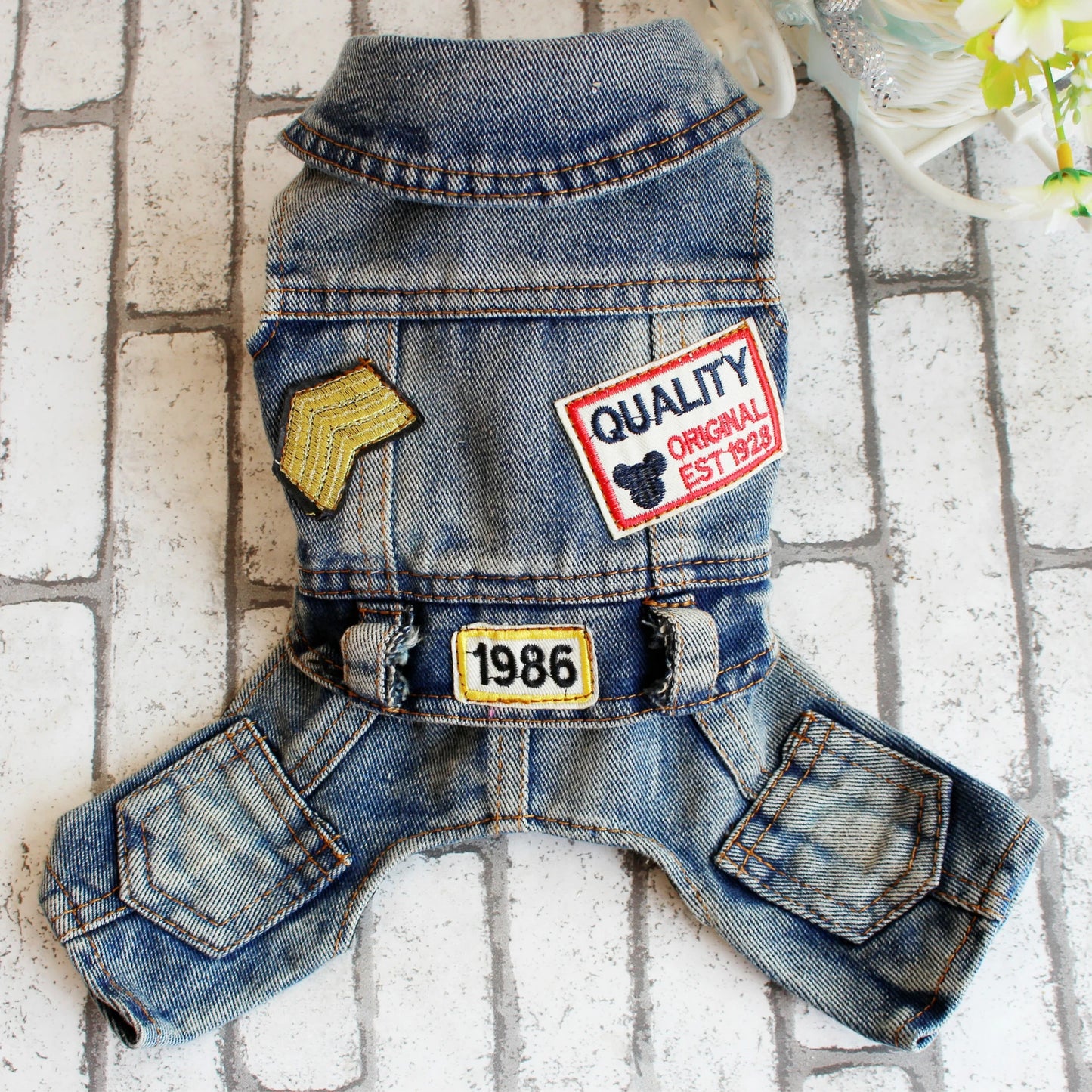1986 Retro Denim  Jumpsuit With Cute Patch